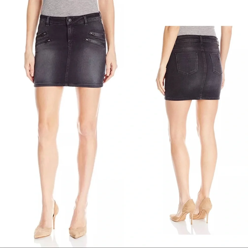 Retro Black Dark Wash Denim Guess Biker Mini Skirt with Tags